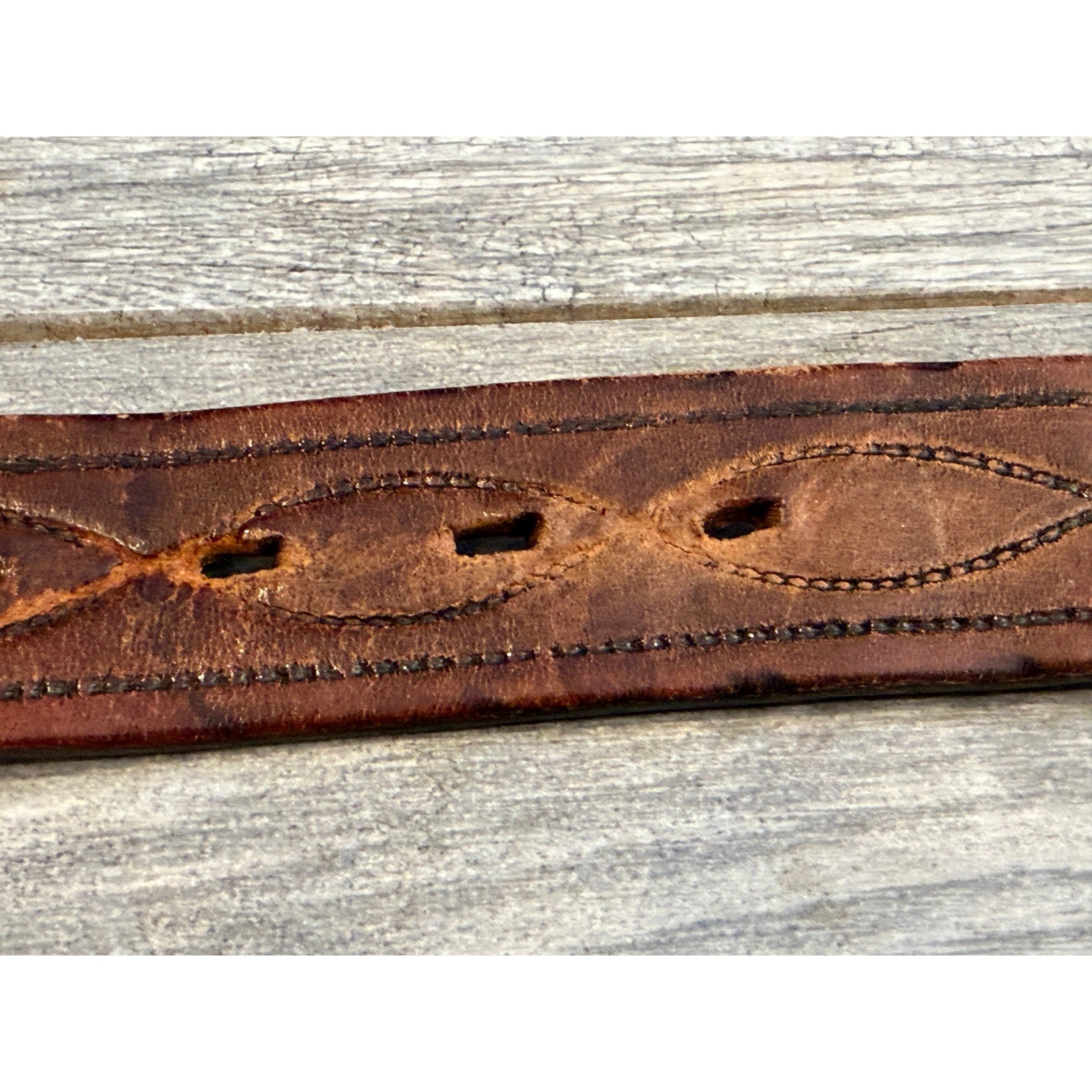 Tooled Leather Belt 32 Brown Stash Locket Buckle Western Hidden Pocket