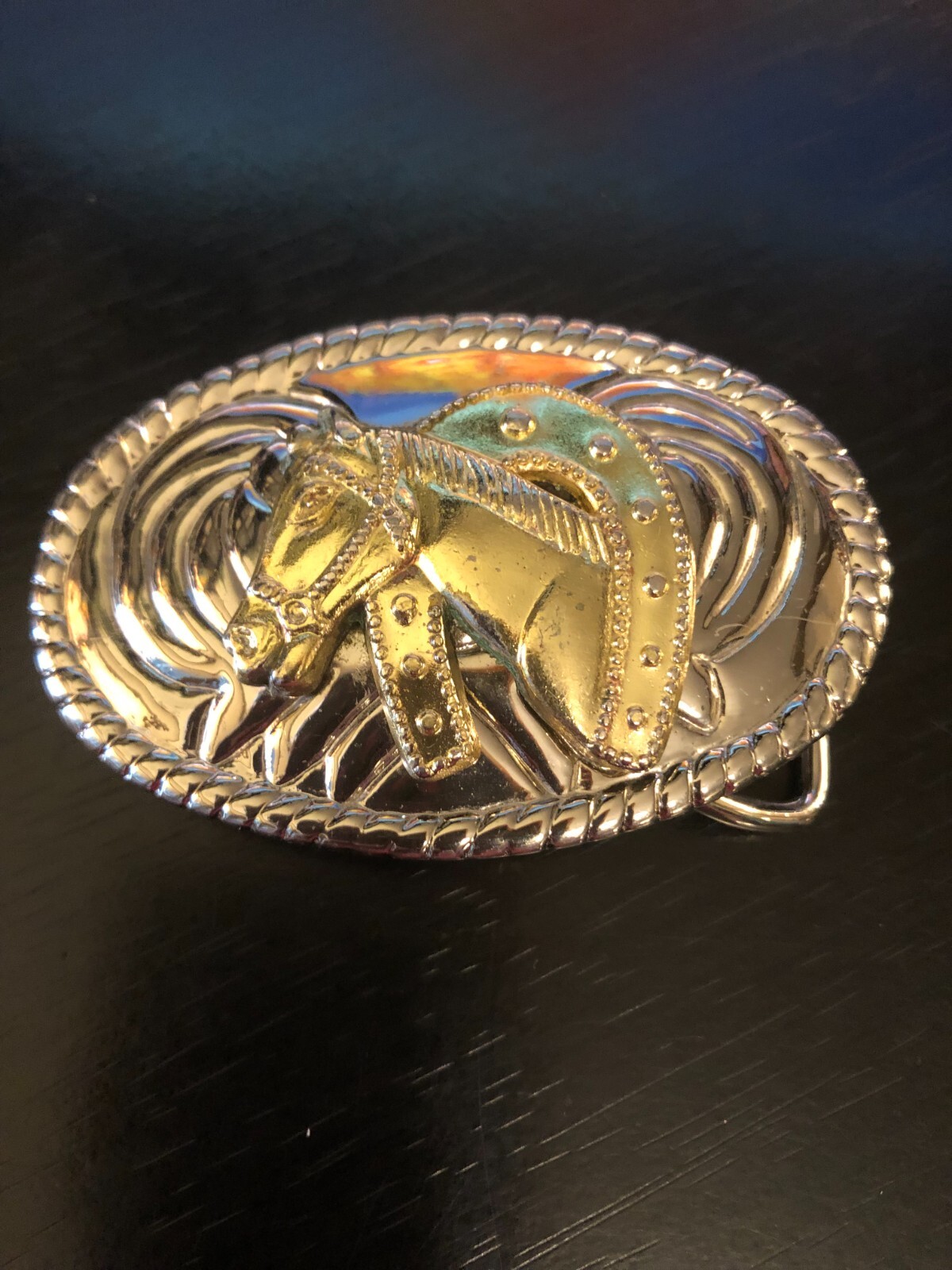 Vintage Collectible Horse Head Horse Shoe Two Tone Small Belt Buckle