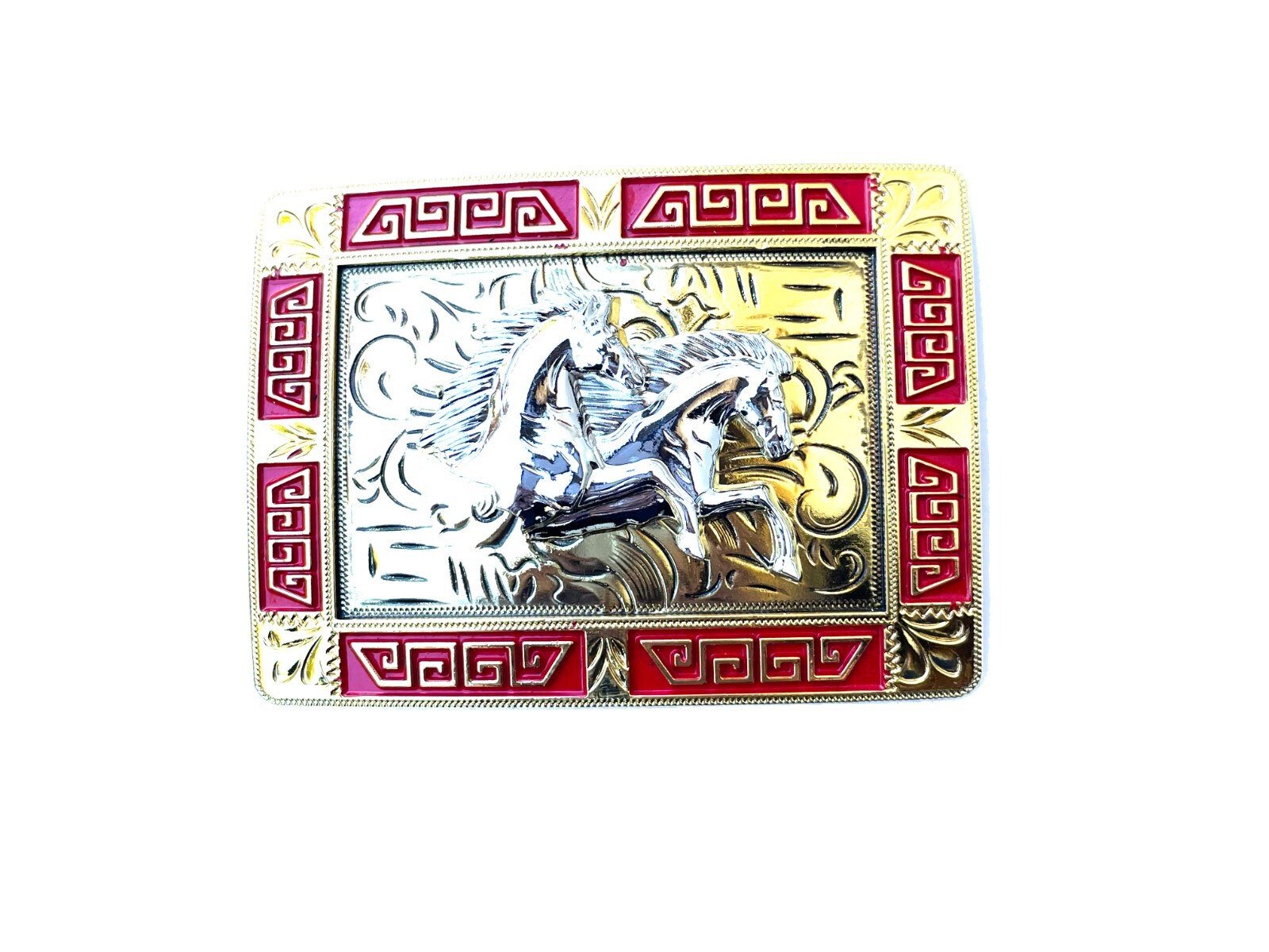 Western Buckle Gold Silver Red Running Horse Cowboy 2 » Hebilla Vaquero