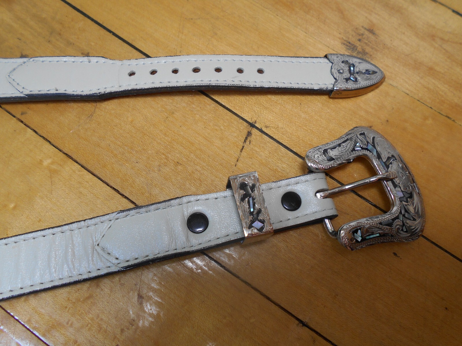 Alpaca Mexico 3-Piece Buckle Set w/ Justin Ivory Leather Belt Size 30