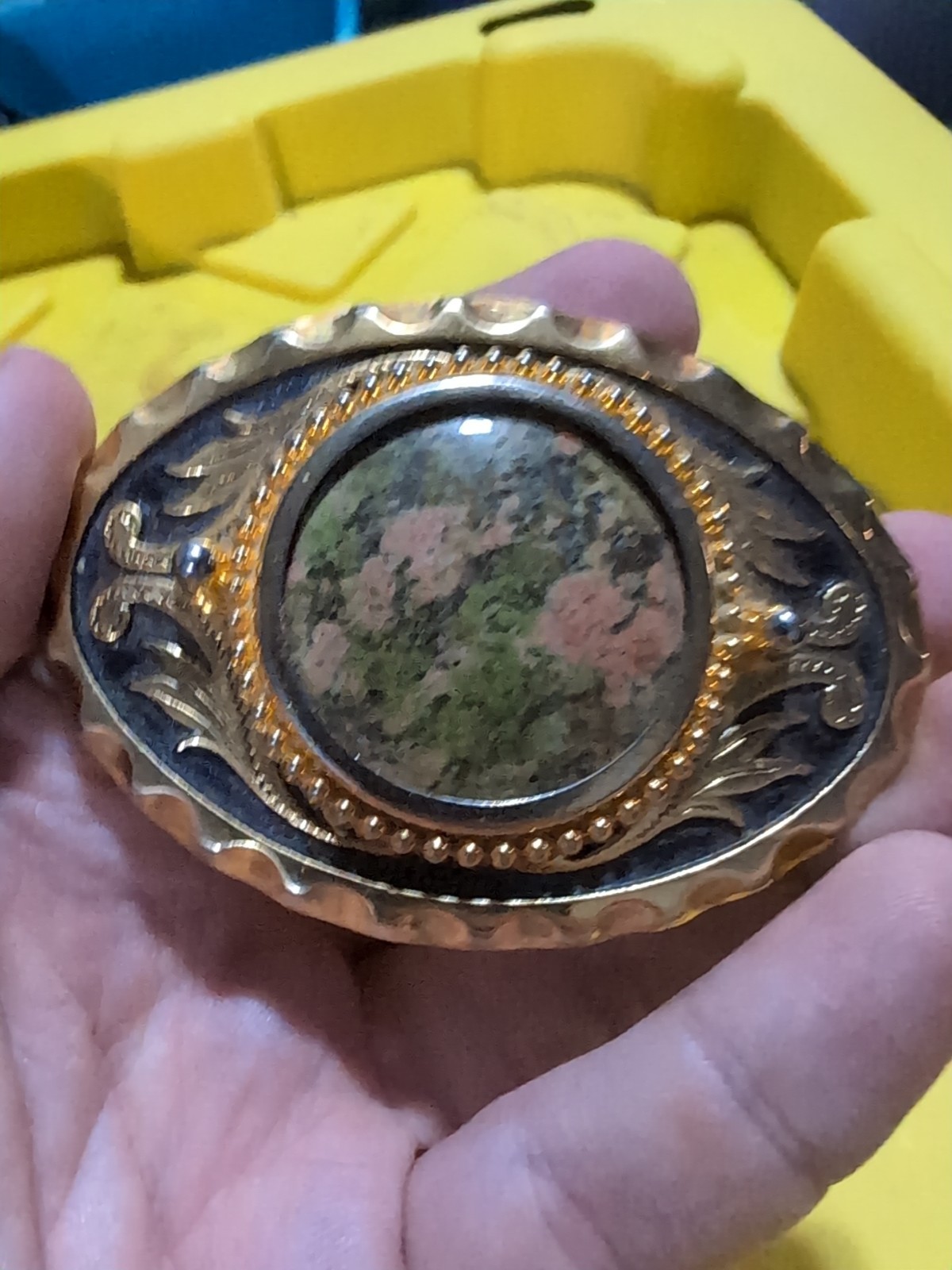 Vintage Scottish Gold Tone Floral Black Green Pink