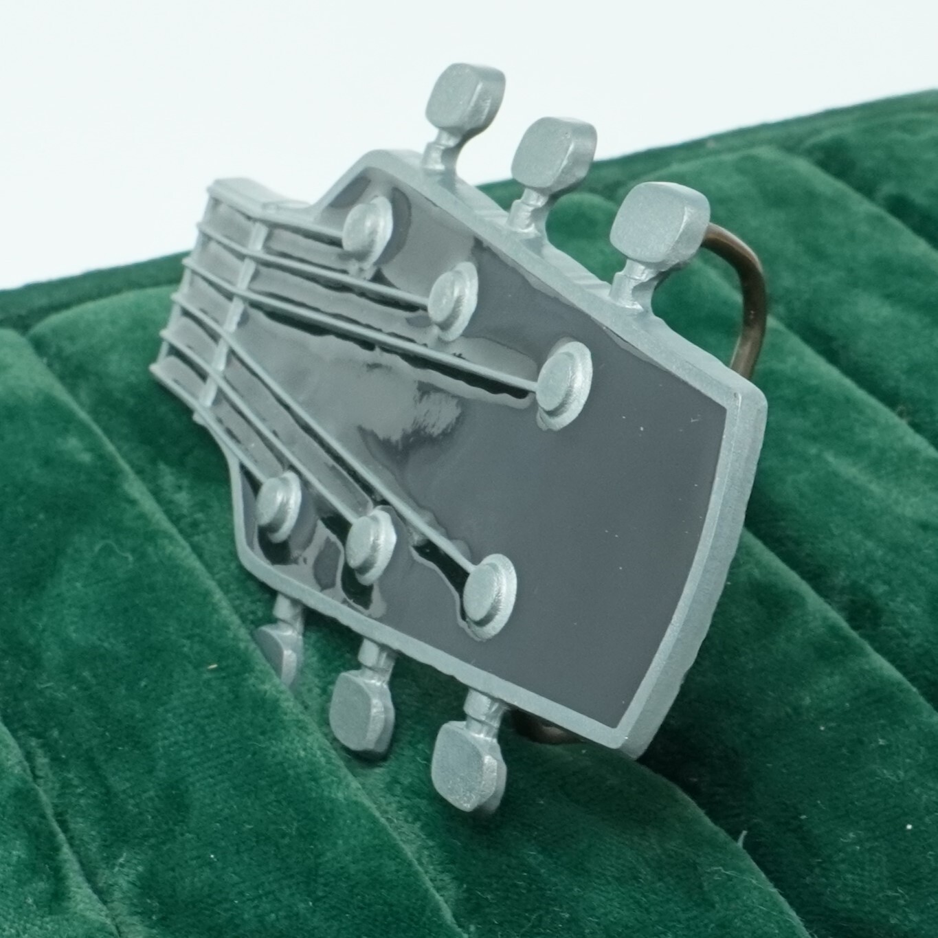 Vintage Guitar Headstock Black Enamel Country Musician Rock and Roll Belt Buckle