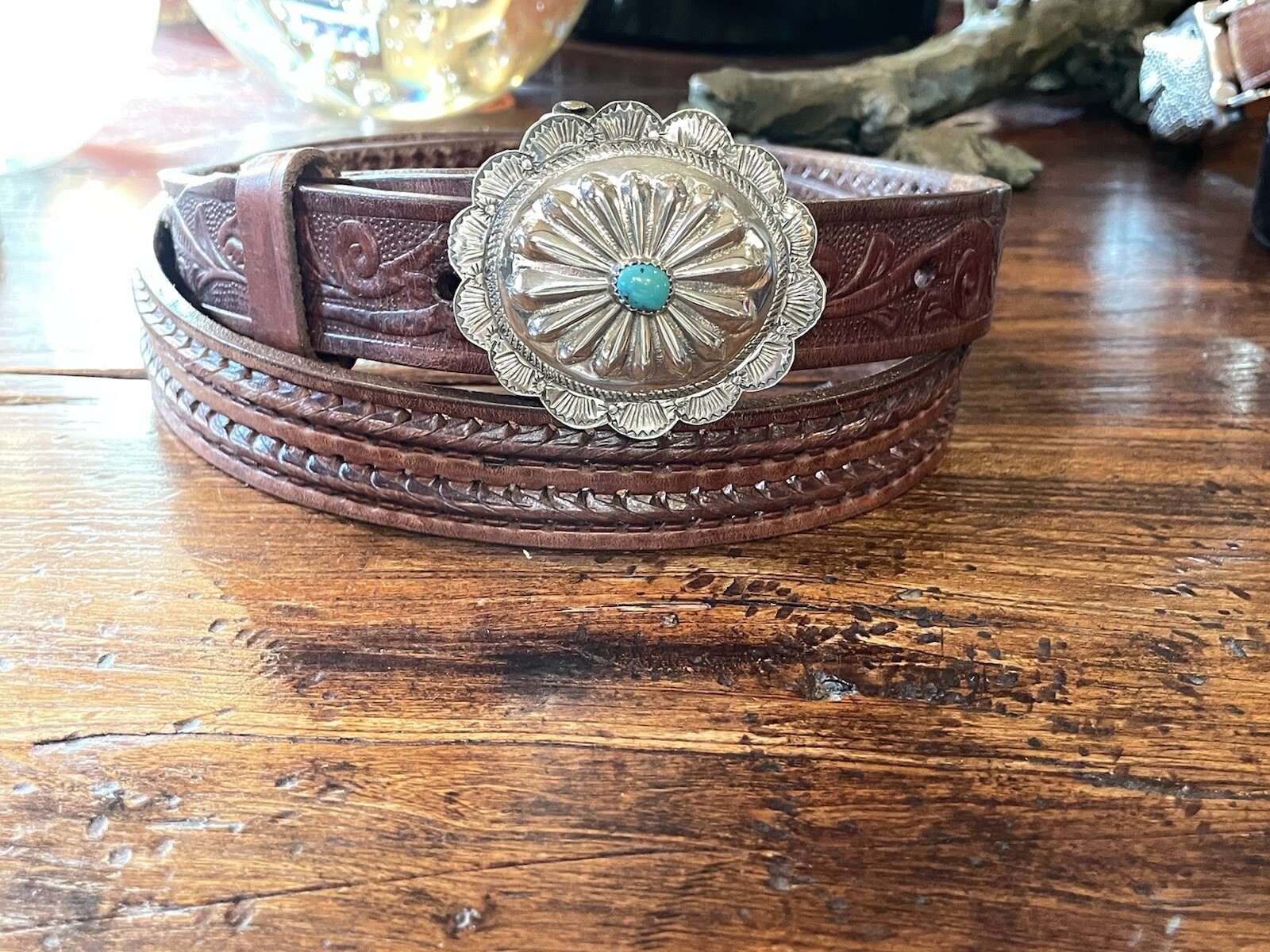 Navajo James Reid style Sterling Silver Turquoise Belt Buckle Set40-42-1.25🐂✅