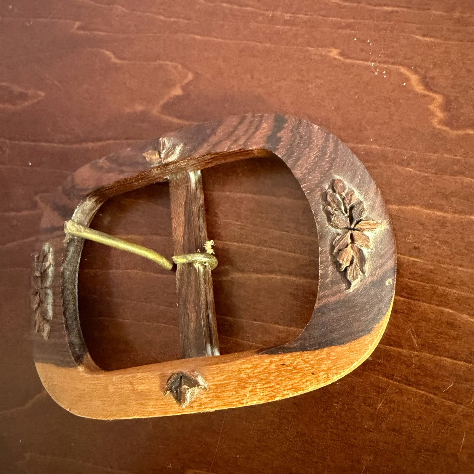 Vintage Hand Carved Wood Belt Buckle Belt Unisex Hippie Dude Chick