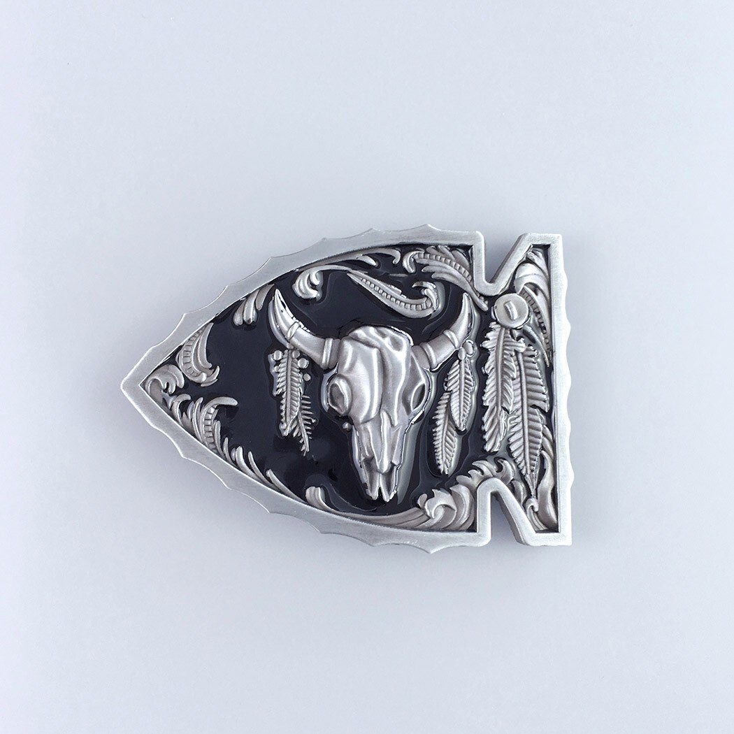 Vintage Black Enamel Arrowhead Bull Belt Buckle Boucle de ceinture