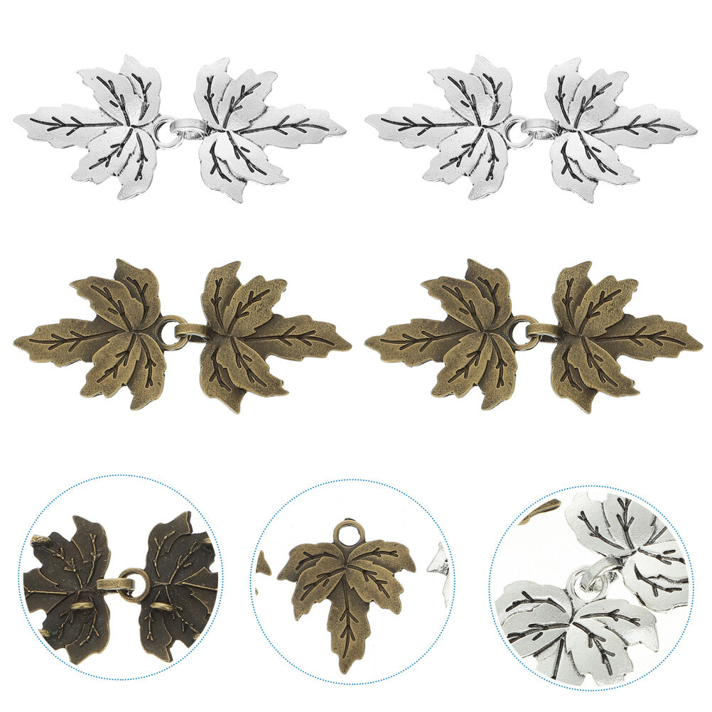 4 Pairs Alloy Buckle Maple-Shape Buckle Vintage Collar Button Costume Button