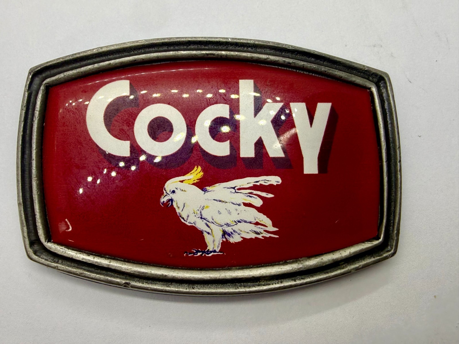 Y2K Men Cocky red belt buckle tv show bone classic hardware vintage retro whimsy