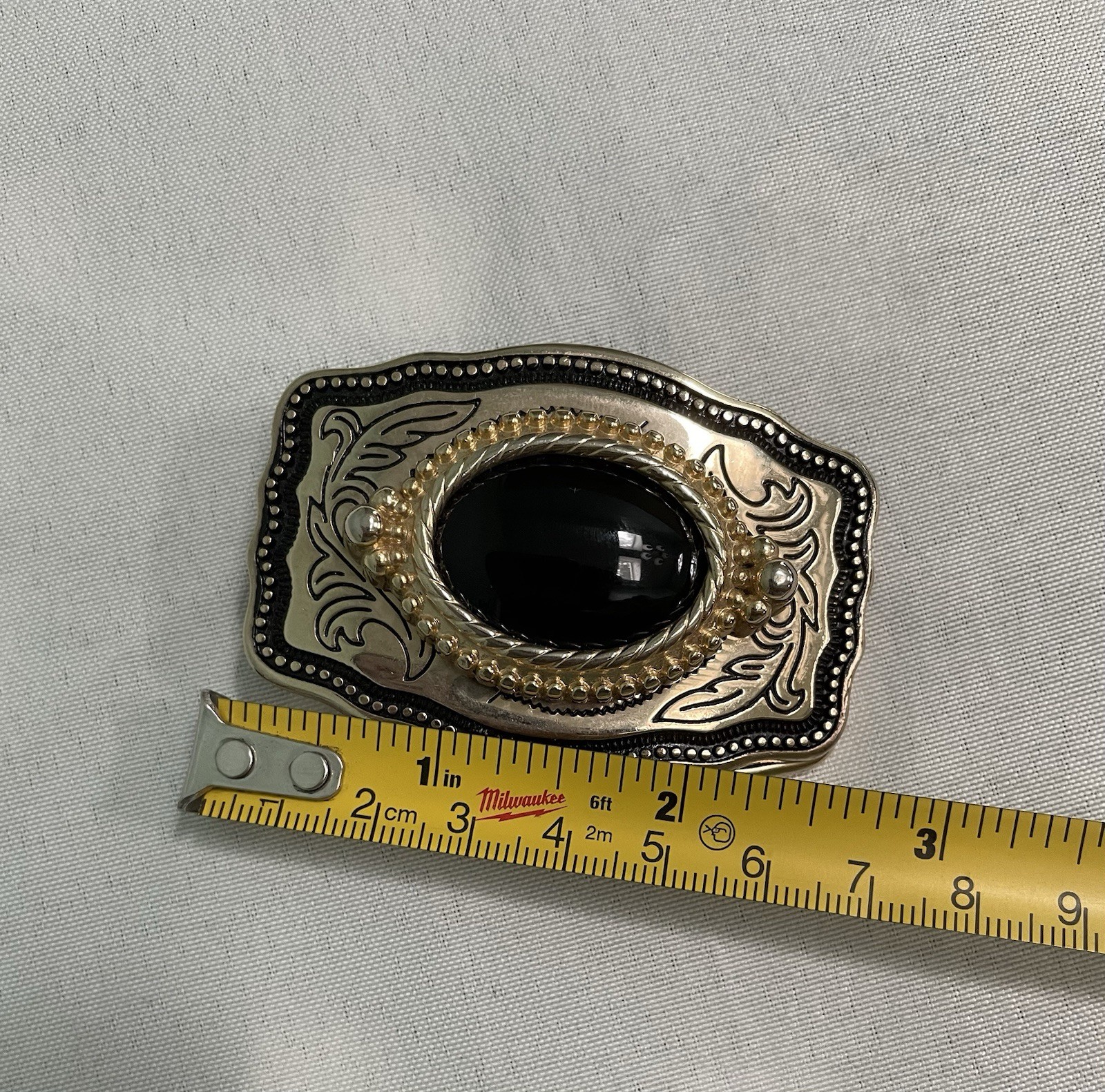 Gold Color Oval Western Natural Black Onyx Cabochon Cab Belt USA Made