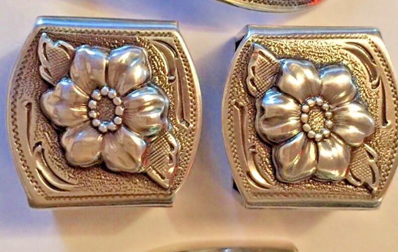 Western Rodeo Floral Silver Engraved 2 pieces Belt Keepers 1&Prime; Belt