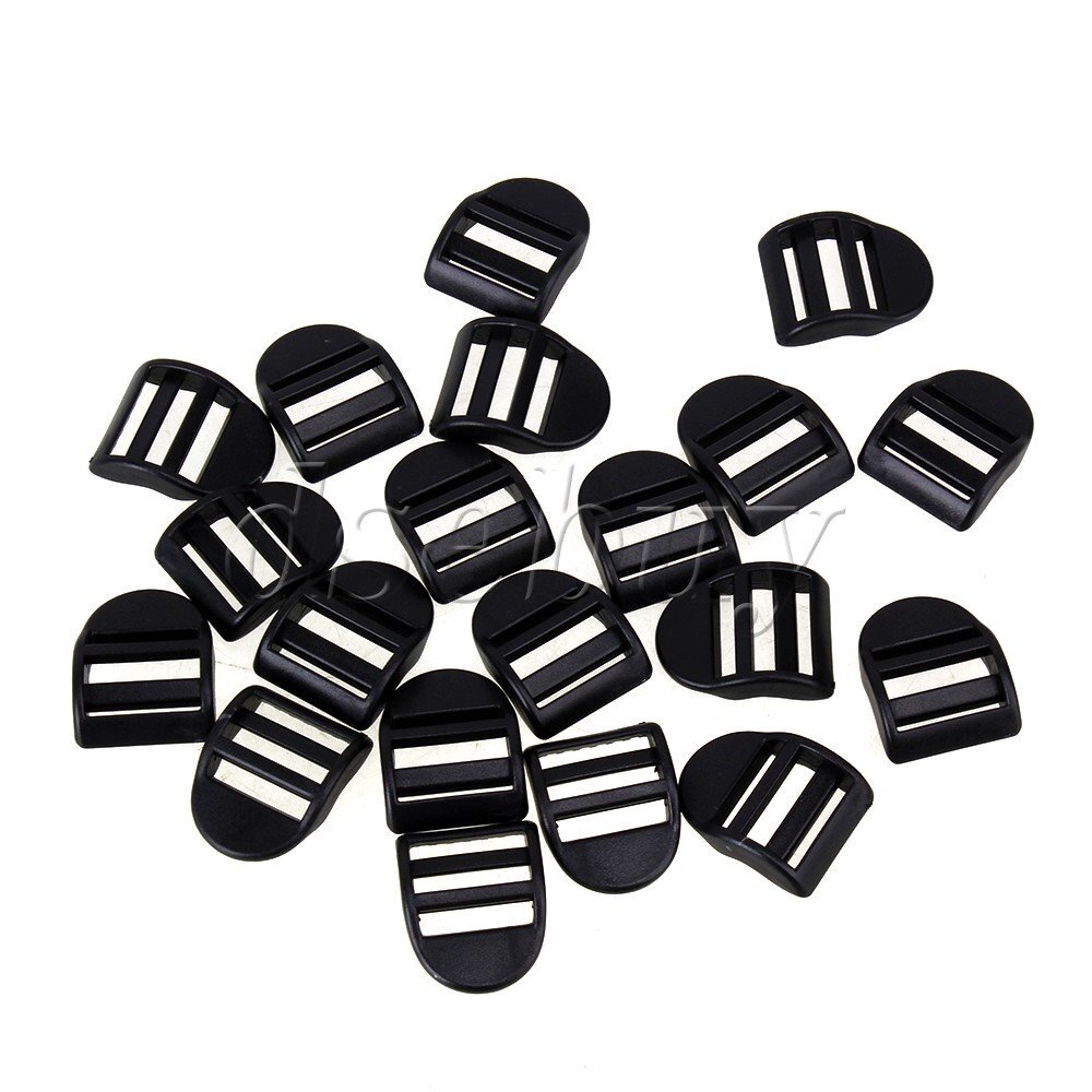 20pcs Plastic Slider Buckles Backpack Straps Webbing 20mm Black
