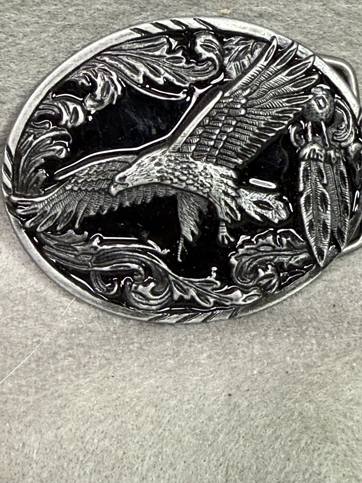 VINTAGE 3 1/4 INCH BY 2 3/4 INCH SILVER EAGLE BELT BUCKLE
