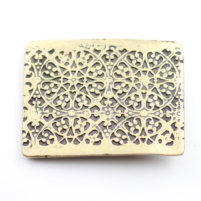 Antique Bronze Belt Buckle Oriental Floral Classic Metal Design