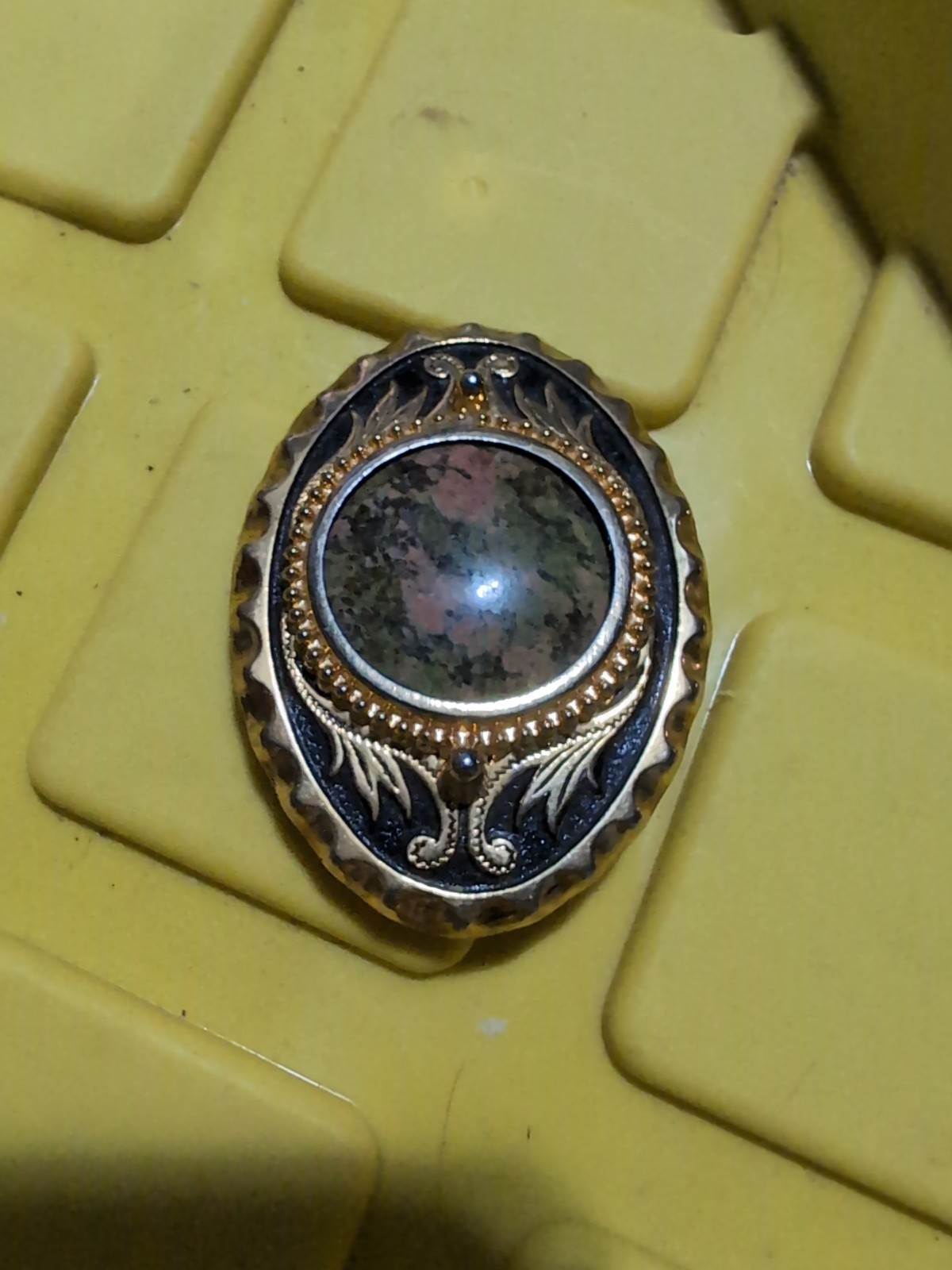 Vintage Scottish Gold Tone Floral Black Green Pink