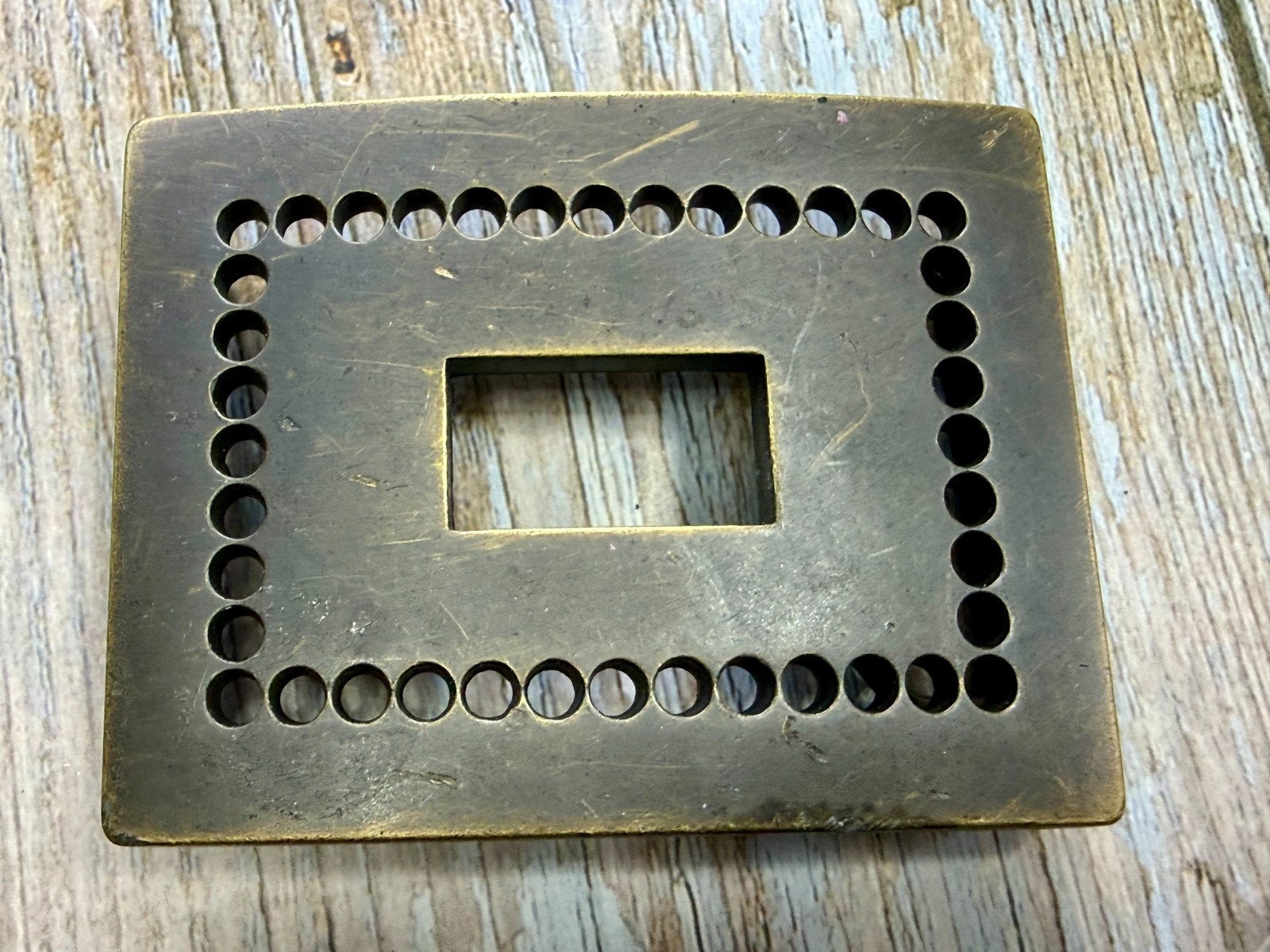 Rectangular Openwork Unique Hole Border Outlined Retro Brass Tone Belt Buckle