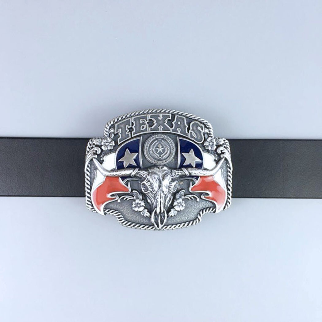 Vintage Silver Plated Longhorn Bull Flag Western Belt Buckle Boucle de Ceinture