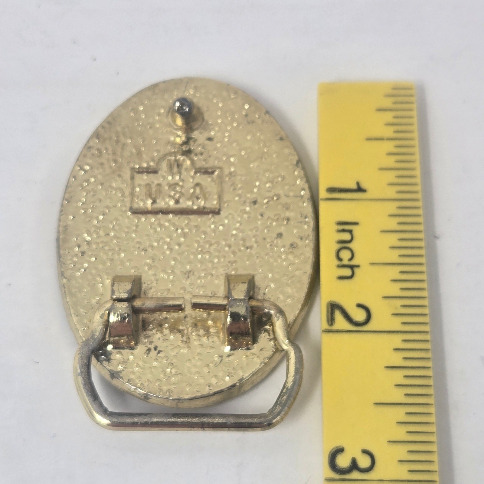 Vintage Western Belt Buckle Silver Gold Tone Floral Filigree Engraved Oval USA