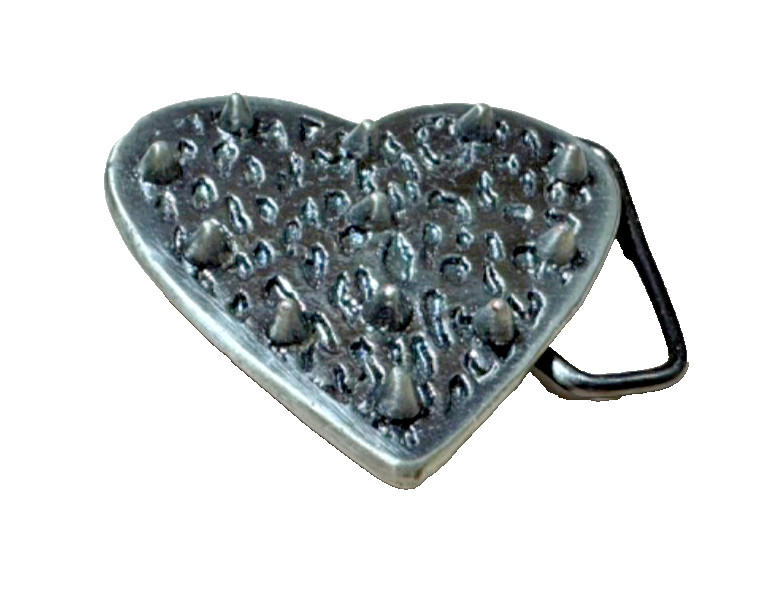 Metal Heart Belt Buckle Heavy Silver Tone Textured Western Style 2025 New