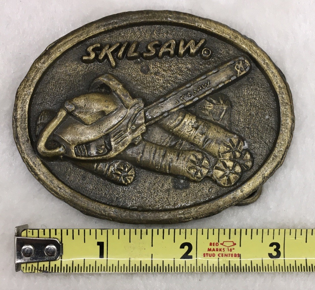 Vintage Skilsaw Brass Belt Buckle, 3.25” X 2.5”, Preowned, 1970’s.