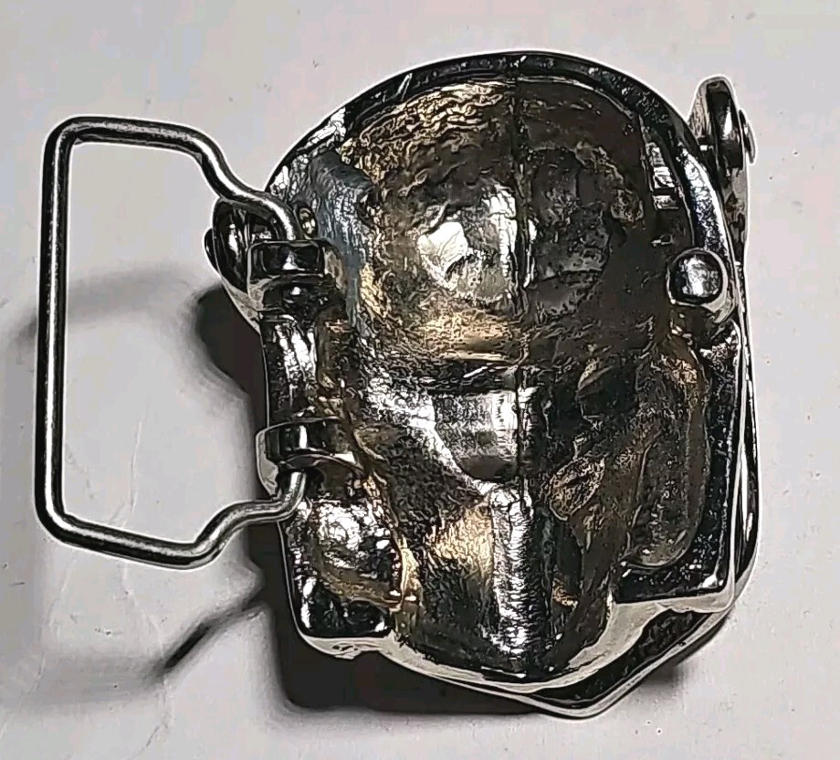 Vintage Knights Helmet & Skull BELT BUCKLE Medieval Armor Heavy Silver-Tone