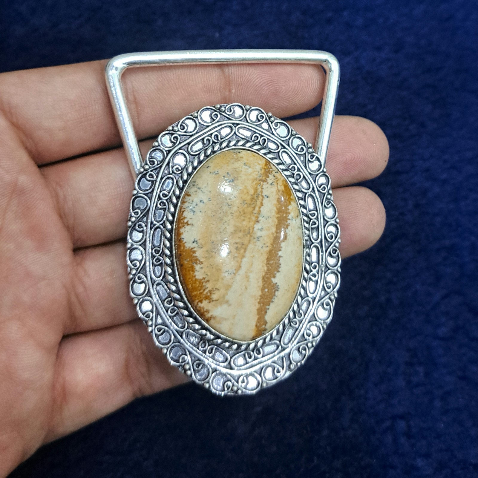 Silver Plated Belt Buckle Handmade Jasper Gemstone Western Cowboy Belt For Men