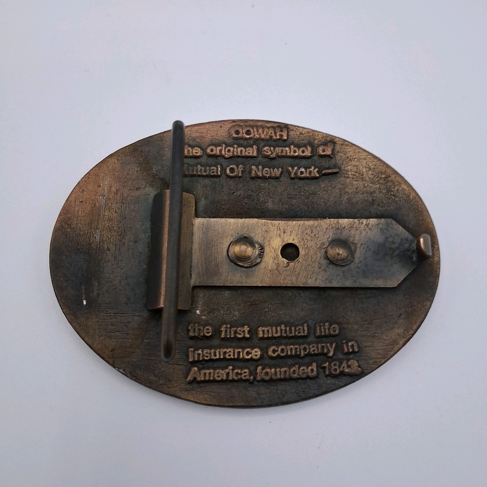 Vintage The Mutual Life First in America Insurance Advertising Metal Belt Buckle
