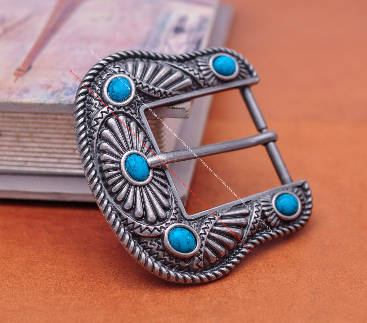 Vintage Silver Southeast FLOWER TURQUOISE WESTERN LEATHER BELT BUCKLE FIT 40MM