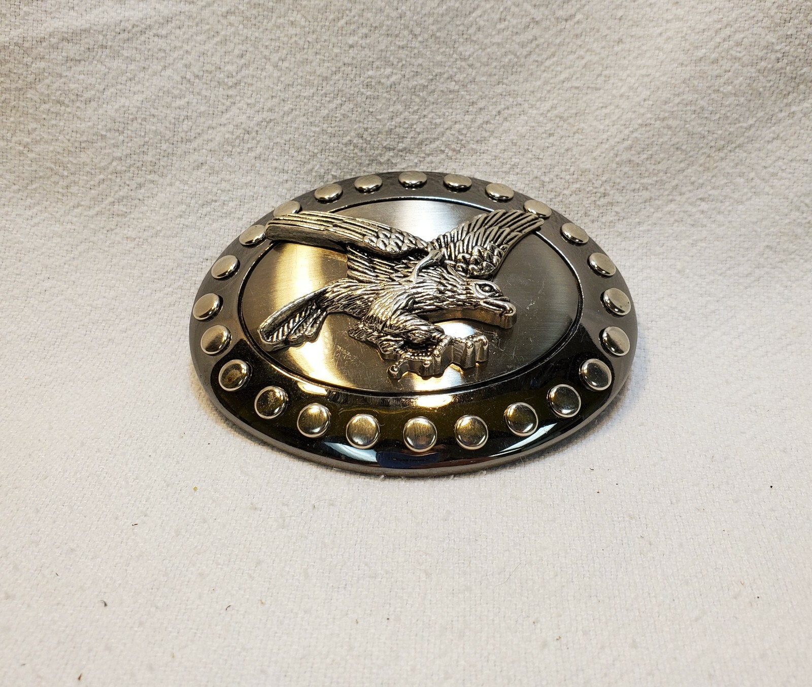 Stainless Steel Oval Belt Buckle USA Flying Eagle Wings Spread Stud Removeable