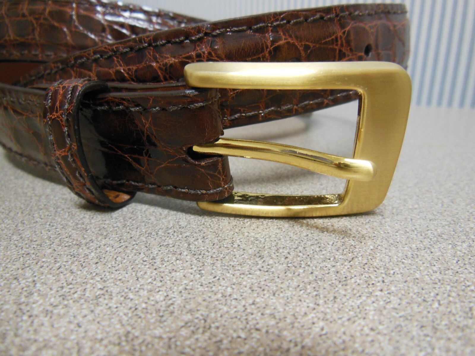 J. HILBURN Men&rsquo;s Brown Caiman Crocodile Belt Brass Buckle USA Size 47