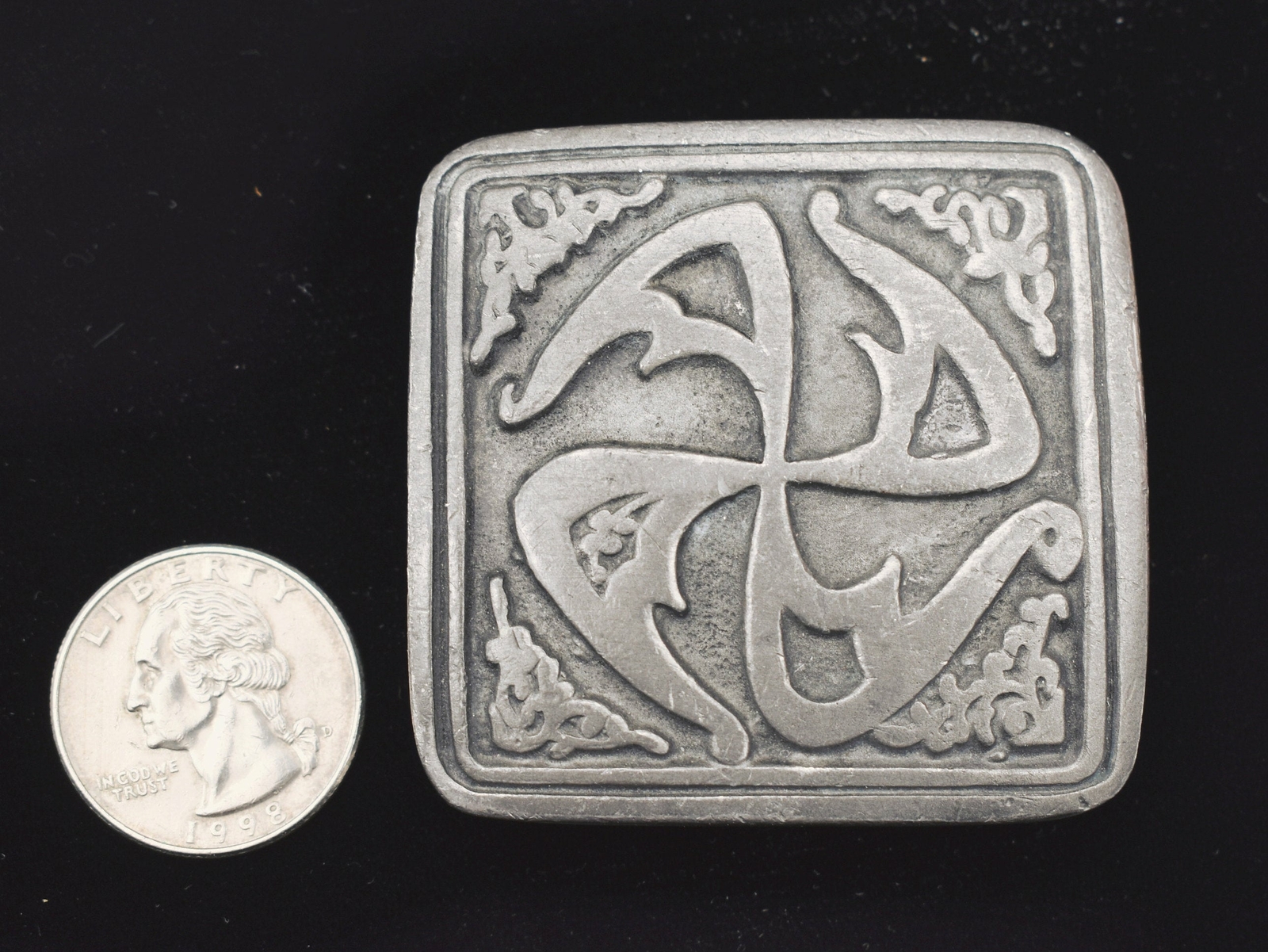 Jesse McLeod Pinwheel Spiral Hippie Pewter IMC Rare Vintage 1970s Belt Buckle
