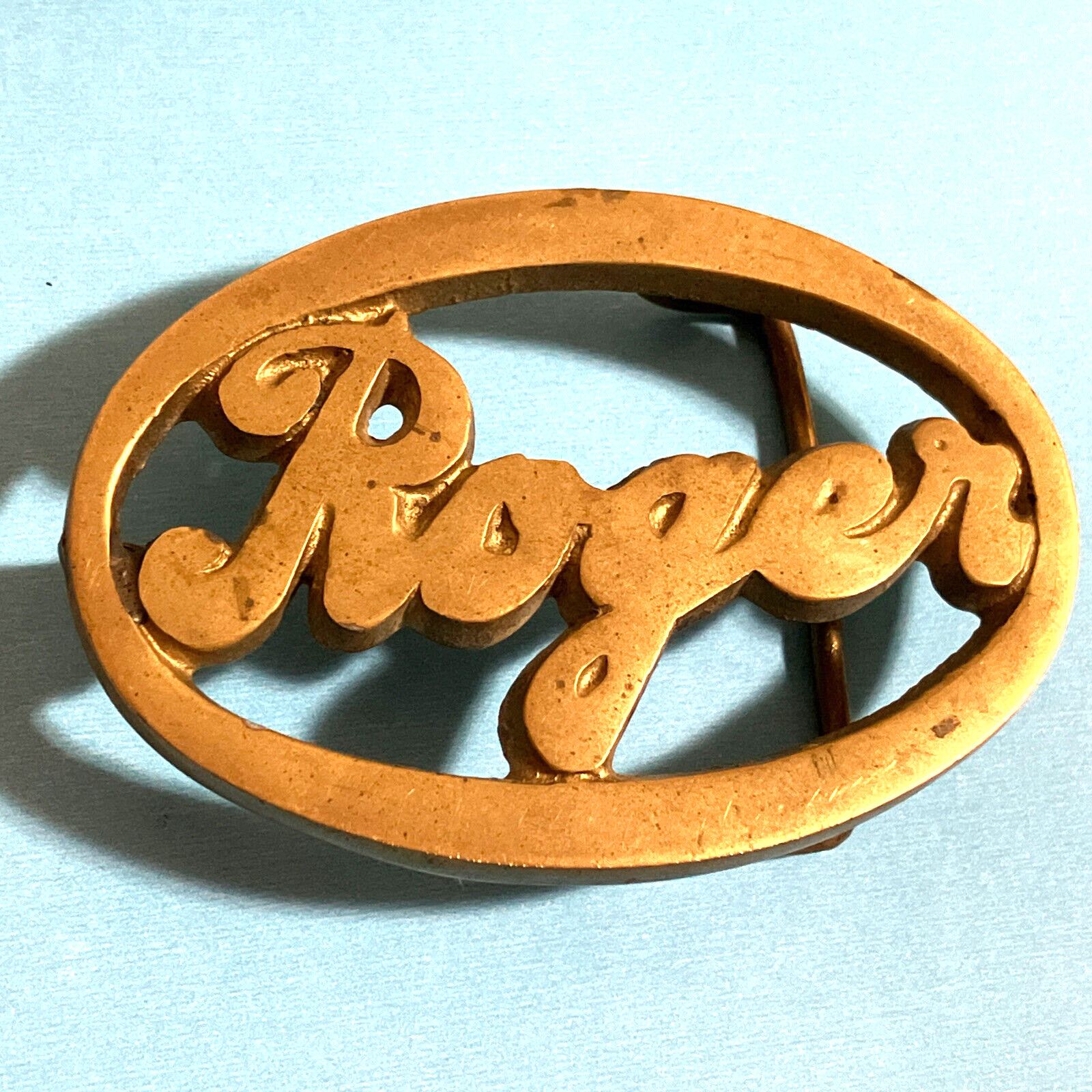 Vintage Western Solid Brass Belt Buckle ROGER Iconic Character Roger TAIWAN
