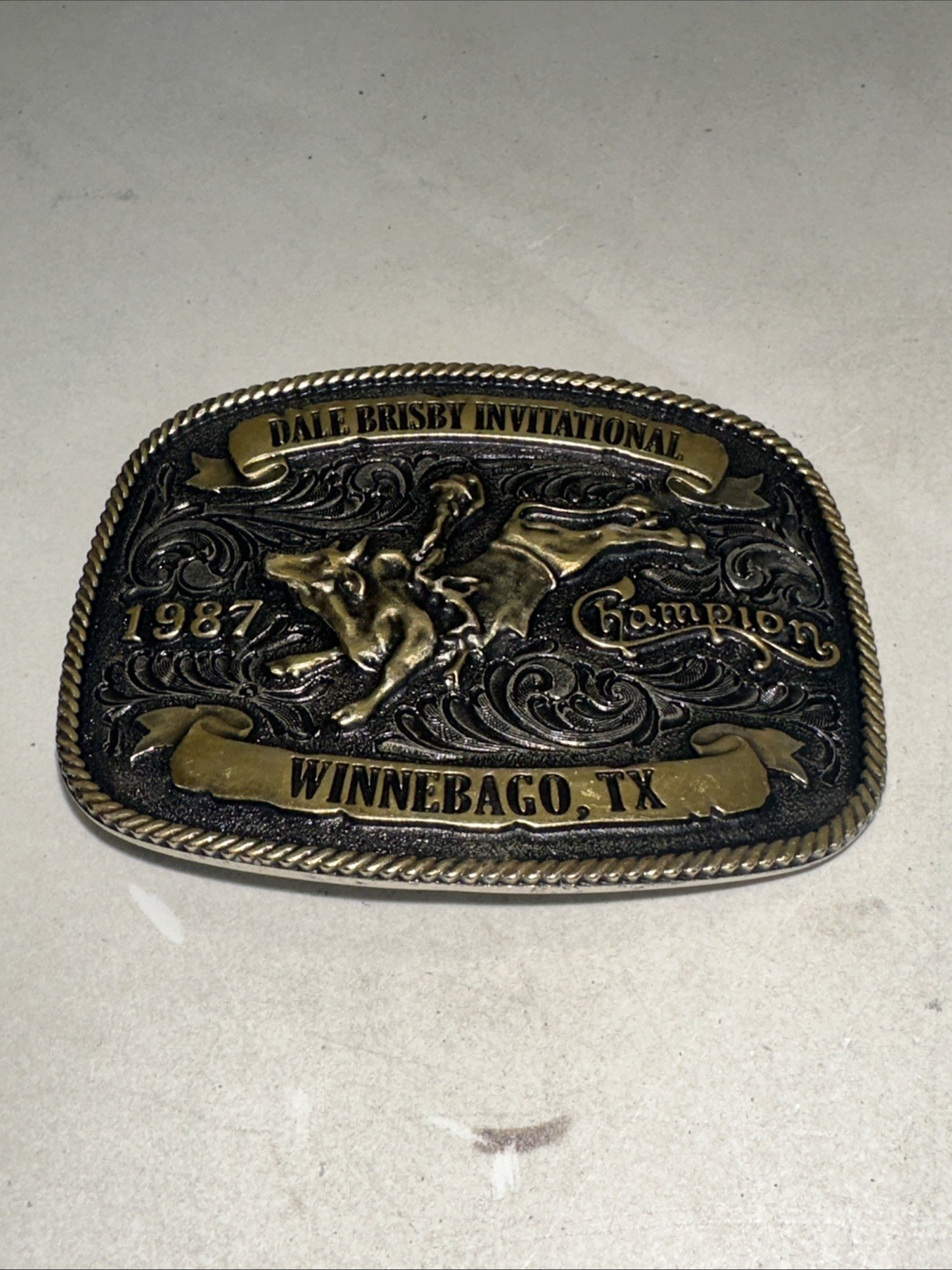 Dale Brisby Invitational Champion Belt Buckle 1987 Winnebago TX MO Silversmiths