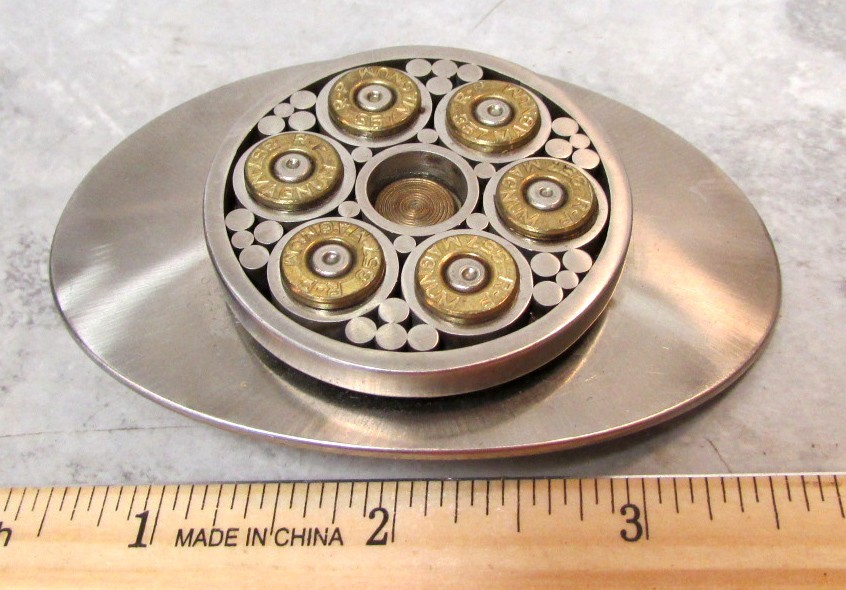Alaska Hand Made 357 magnum Bullet spinning center Belt Buckle, belt size 1.5 in