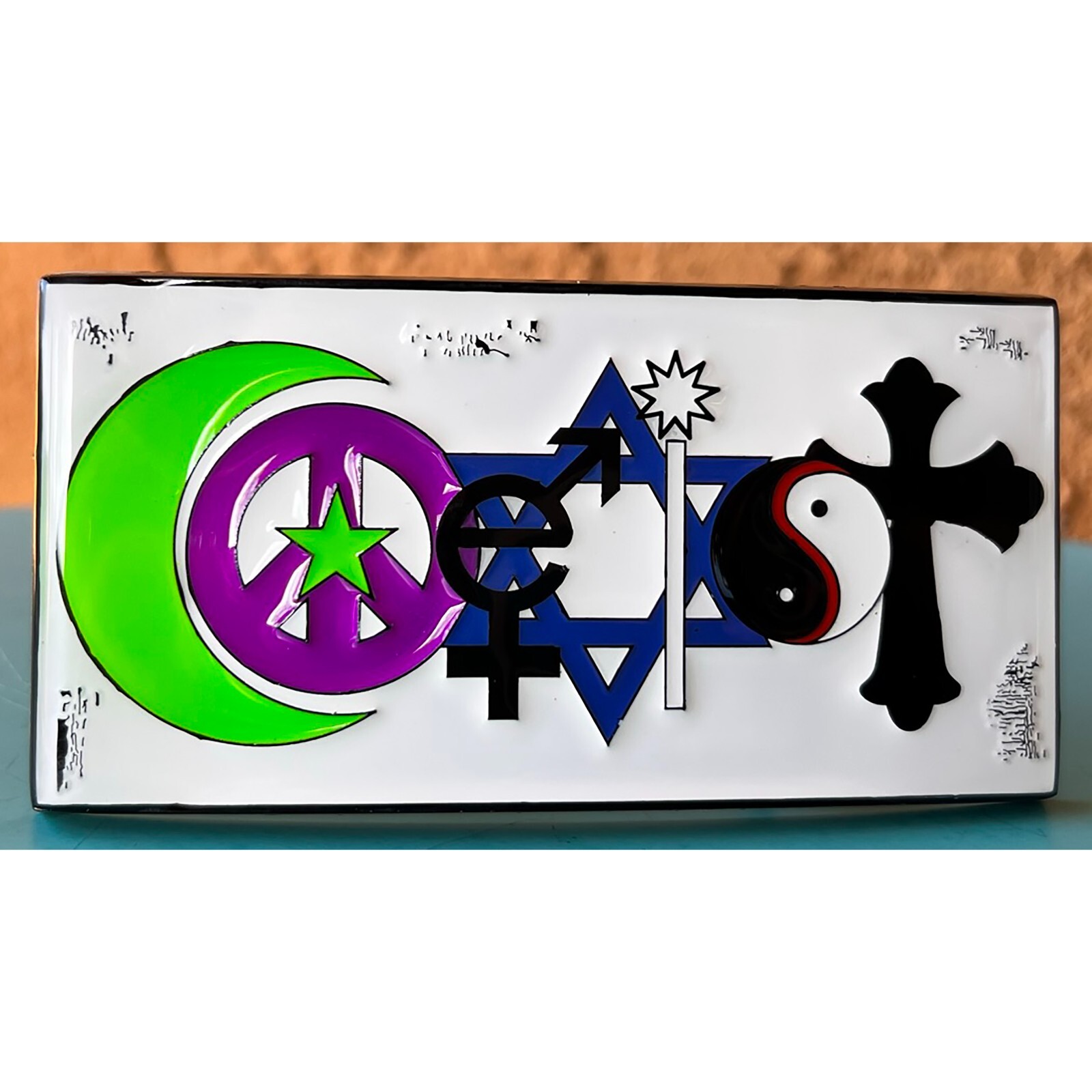 COEXIST white belt buckle
