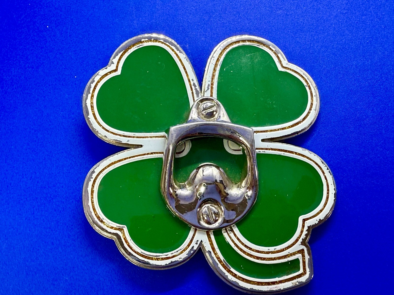 Lucky Four Leaf Clover Shamrock Green Silver Novelty Bottle Opener & Belt Buckle