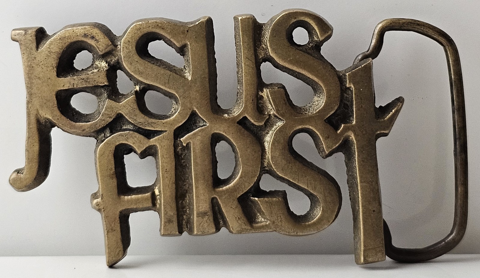 Jesus First Belt Buckle Solid Brass Vintage Taiwan Religious Belt Clamp Decor