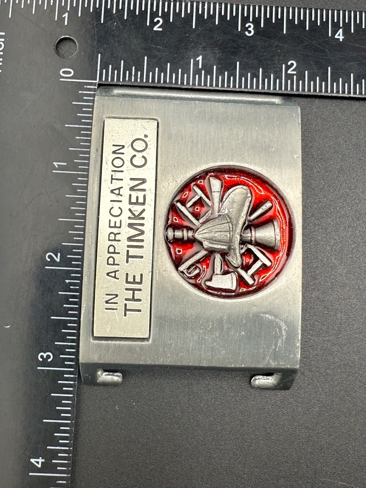 Vintage Firefighter Appreciation Belt Buckle Silver Tone Enamel The Timken Co.