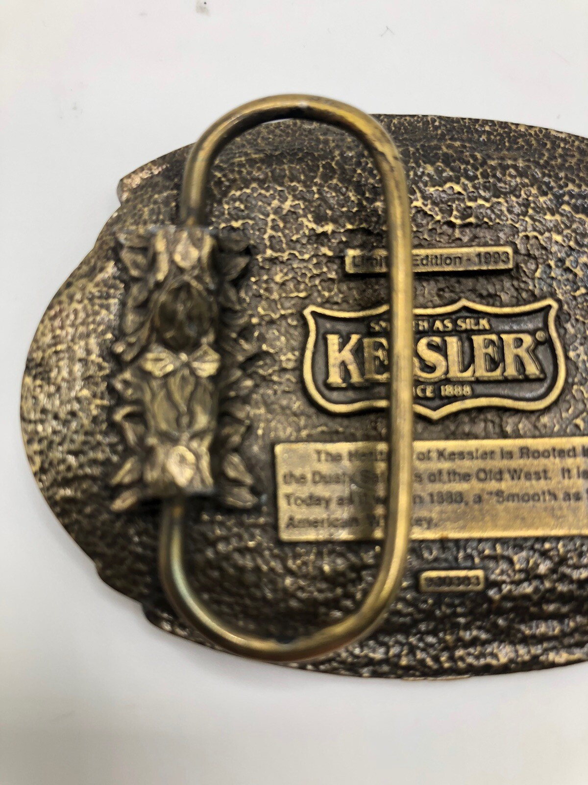 Vintage Belt Buckle Kessler Whiskey Spirit of Wisconsin Solid Brass Western