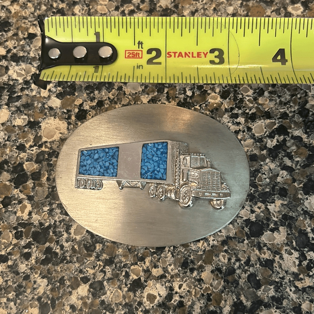 Vintage 3D trucker turquoise belt buckle unbranded semi truck vtg
