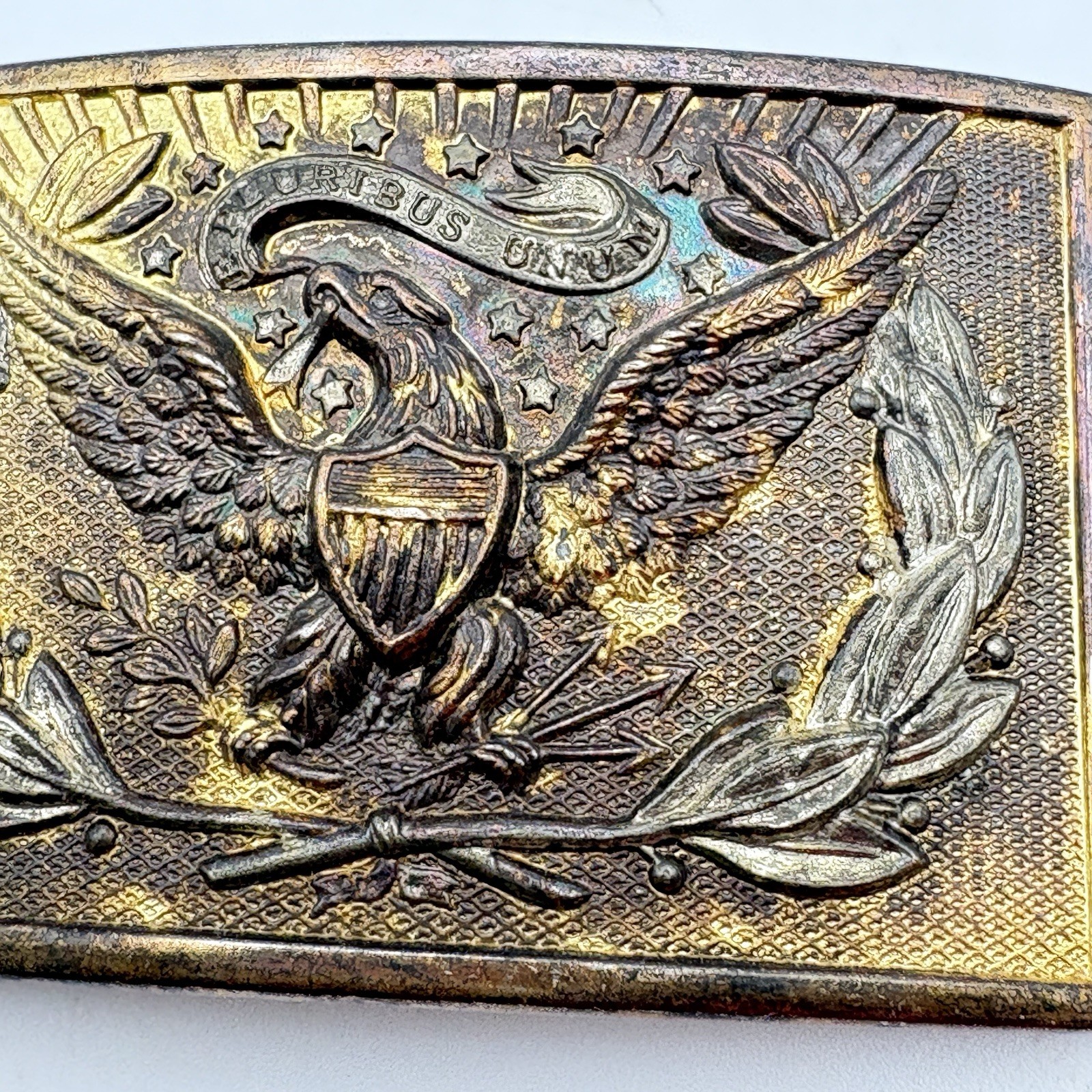 Vintage 1970s AHM 623 « E PLURIBUS UNUM » American Bald Eagle Brass Belt Buckle 3&Prime;