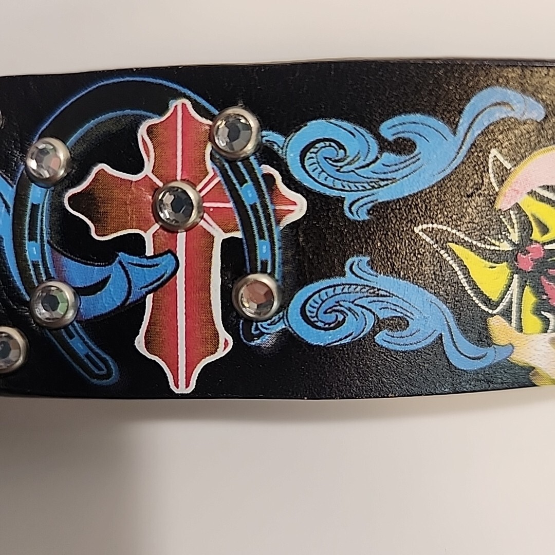 Genuine Leather 3D painted Belt Studs W/ Pile of Skulls Belt Buckle 36&Prime; Grunge
