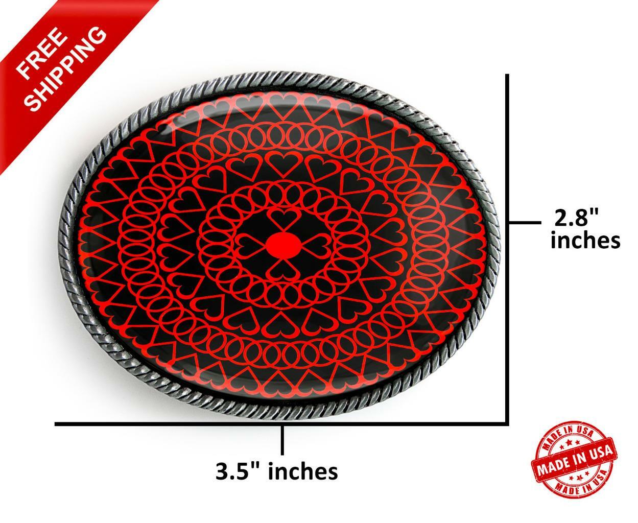 Hearts Belt Buckle – Love Mandala Handmade Oval Unisex Buckle – 710