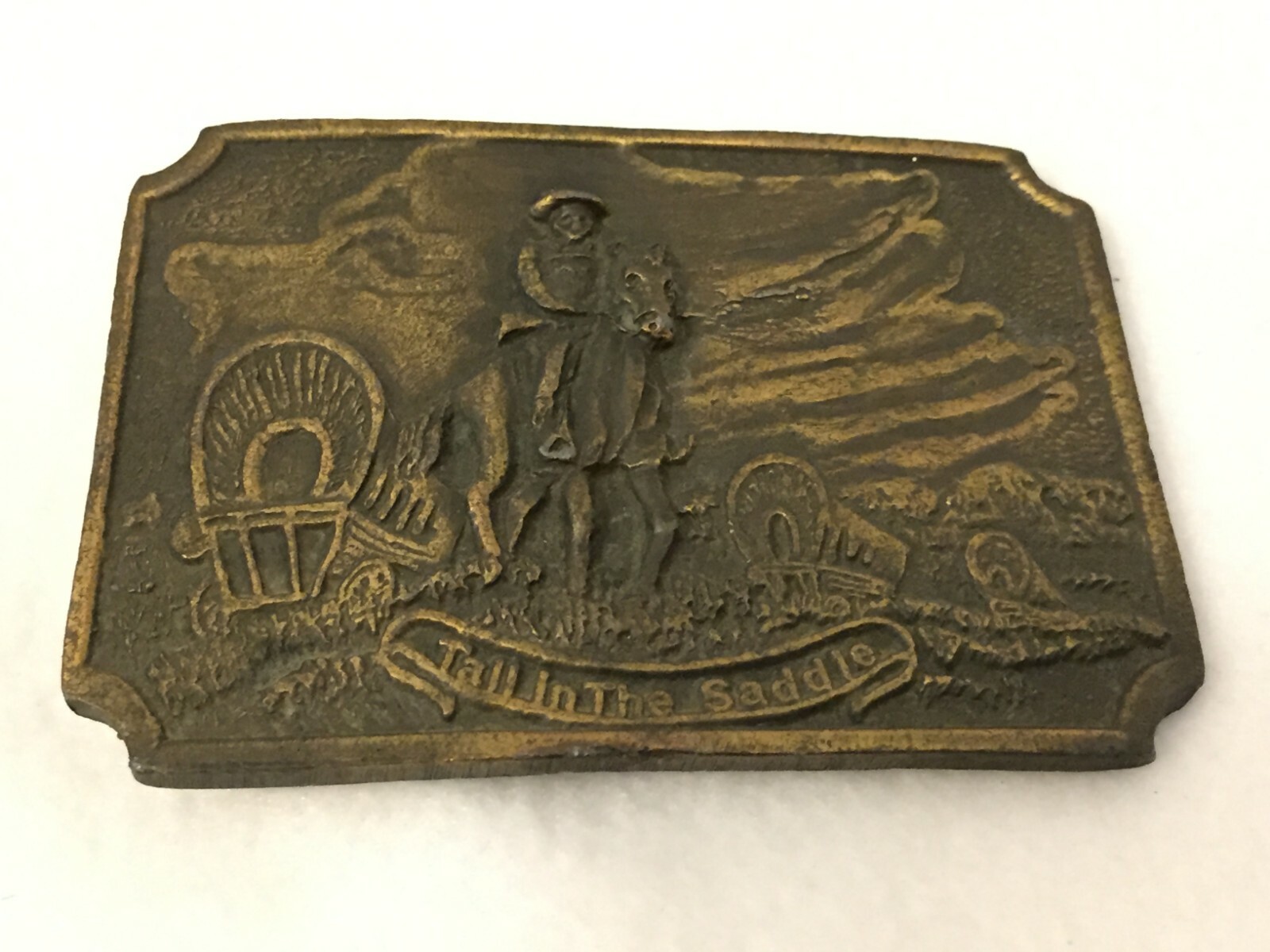 Belt Buckle Pioneer Cowboy Tall in the Saddle Brass Buckle Vintage