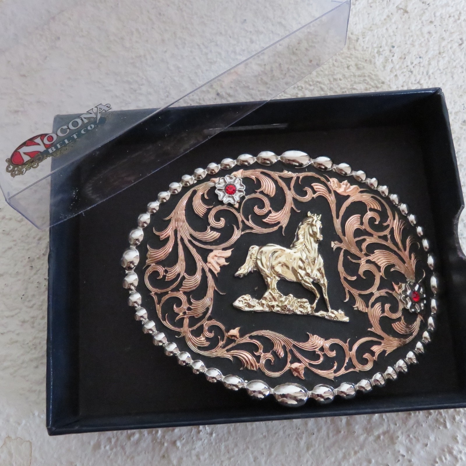 Nocona Tri-color Runnin Horse Western Belt Buckle #60970