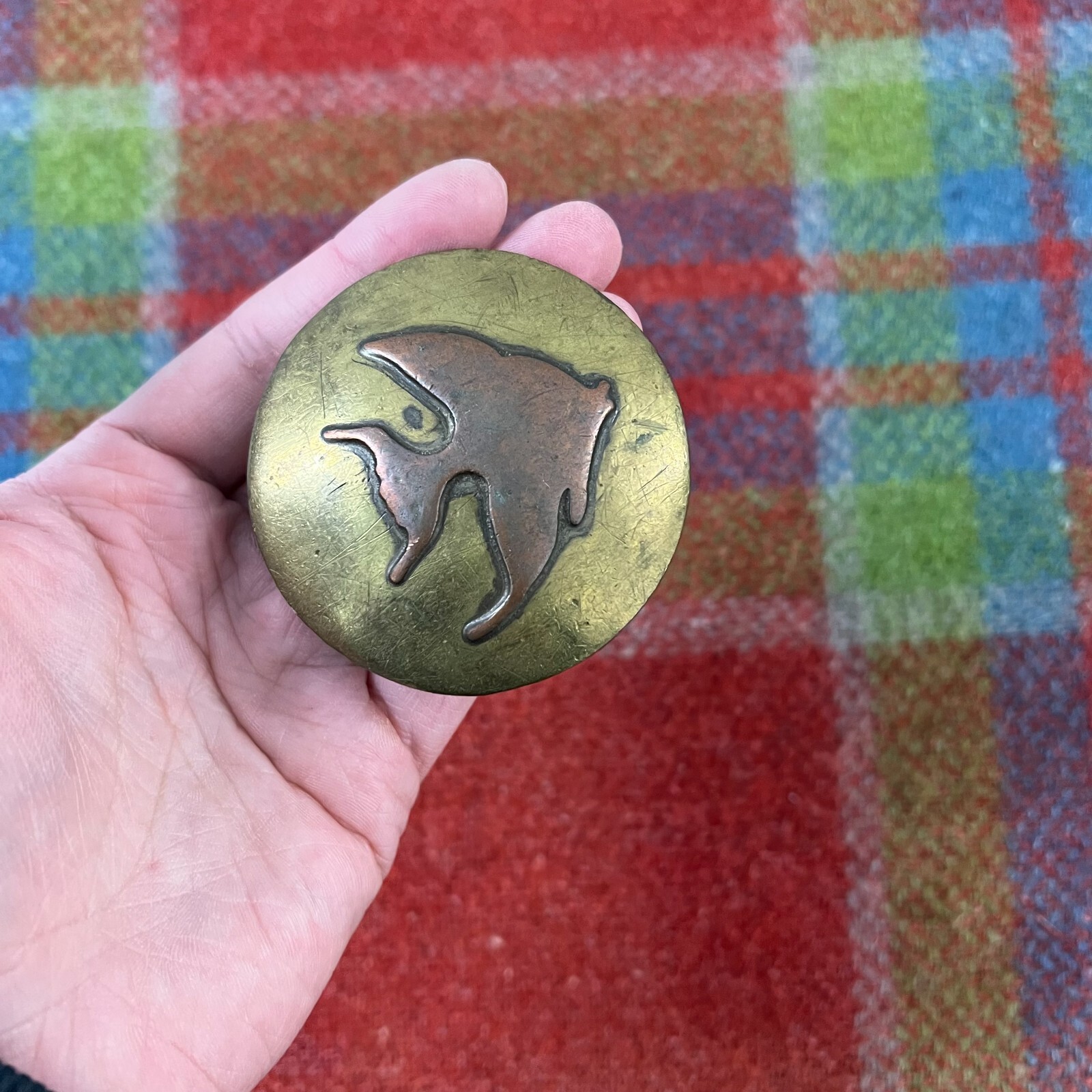 Vintage 1960s 70s MCM Modernist Brass Copper Artisan Angelfish Fish Belt Buckle