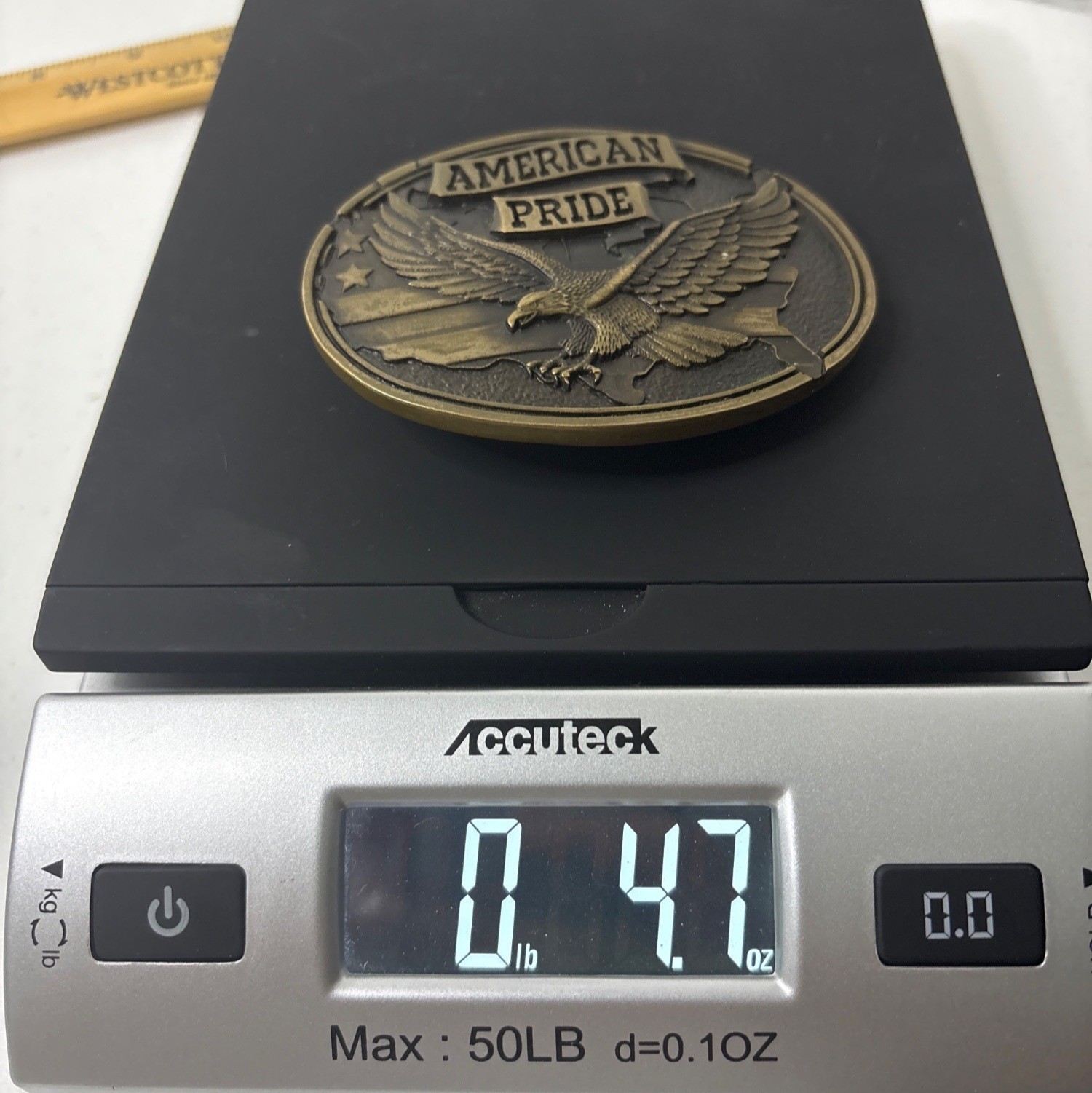 Antique-finish bronze CTM « American Pride » belt buckle 3D soaring eagle set agai