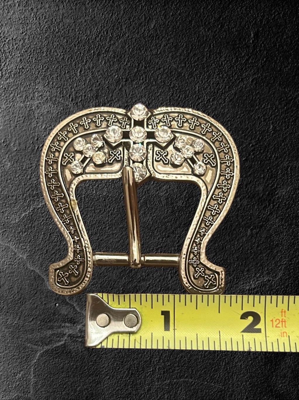Western 3 Pcs 1” Wide Leather Belt Buckle Set With Cross & Crystals