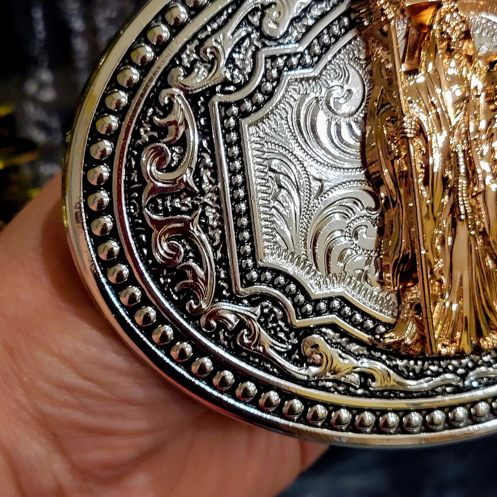 Santa Muerte belt Buckle Oval Buckle Rose Gold Silver Heavy Zinc Alloy