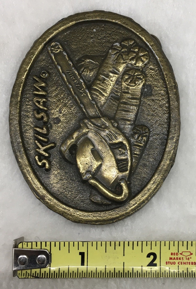 Vintage Skilsaw Brass Belt Buckle, 3.25” X 2.5”, Preowned, 1970’s.
