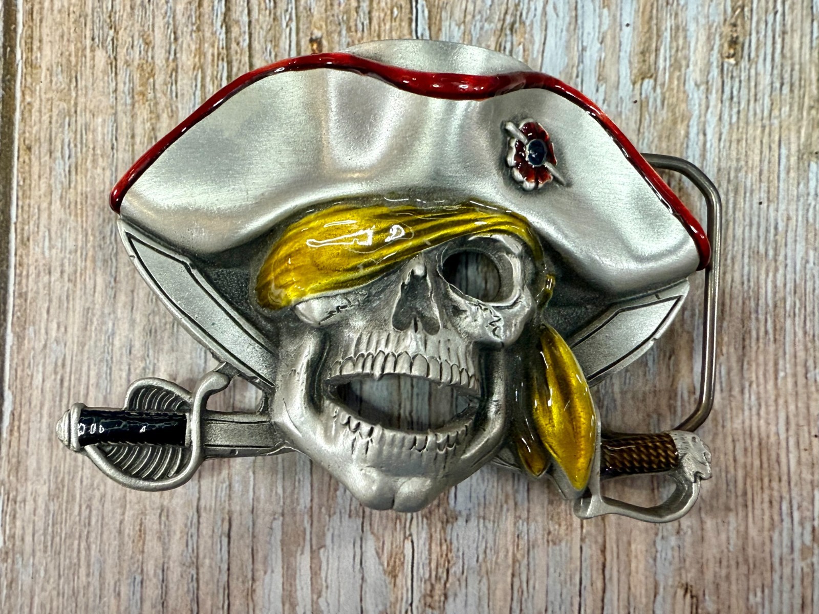 Jolly Roger Pirate Skull Crossed Swords Solid Pewter Great American Belt Buckle