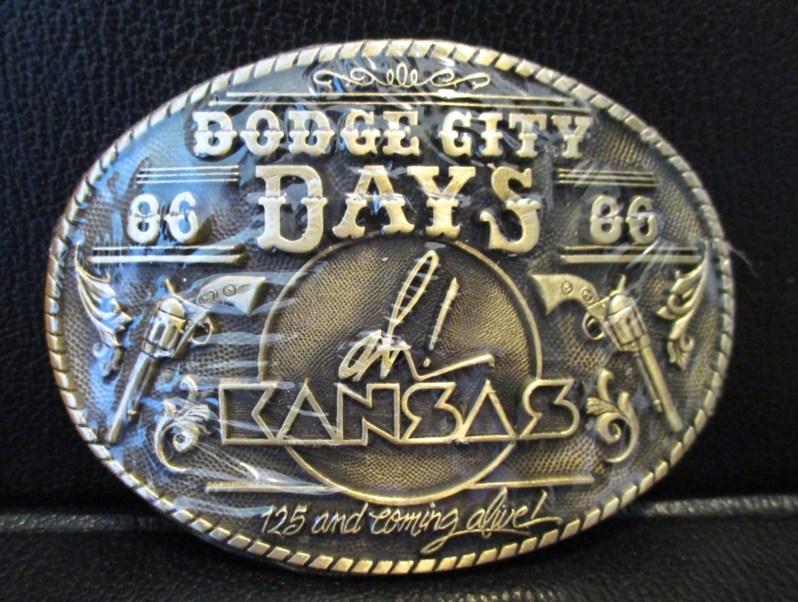 Dodge City Days Ah! Kansas 125 and Coming Alive 1986 Brass Belt Buckle 118/500